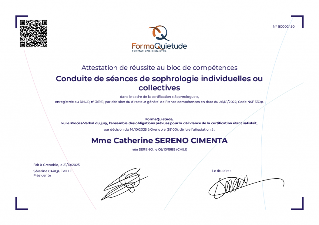 Catherine Sereno Sophrologue Certifiée RNCP